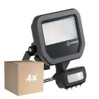 Voordeelpak 4x Ledvance LED Floodlight Aluminium Zwart 8W 1200lm 100D - 840 Koel Wit | IP65 - Bewegings- En Lichtsensor - Symmetrisch