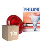 Voordeelpak 10x Philips BR125 IR 150W E27 230-250V Rood